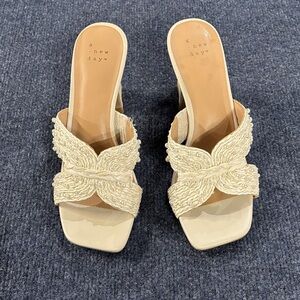 A New Day Women's Cream Beaded Mules size 7.5